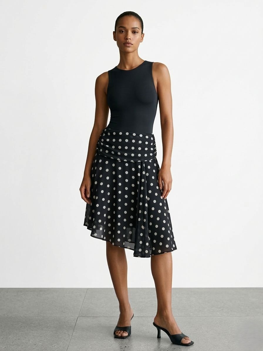 PUANTİYE BASKILI ASİMETRİK ETEK